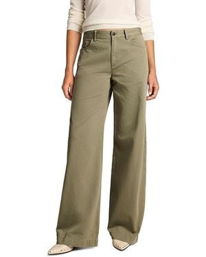 Vince Washed Cotton Mid Rise Wide Leg Pants - Green