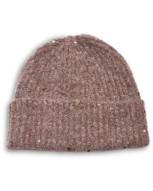 Jocelyn Sequined Rib Knit Cuffed Hat - Brown