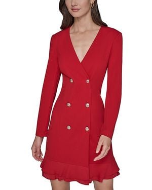 KARL LAGERFELD Double Breasted Ruffle Hem Dress - Red