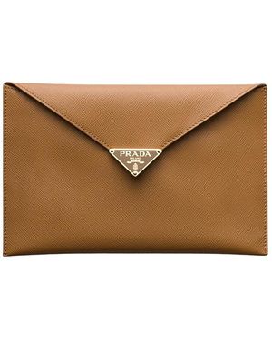 Prada Saffiano Leather Envelope Clutch - Brown