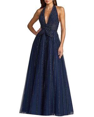 Mac Duggal Beaded Halter Neck Open Back Gown - Blue