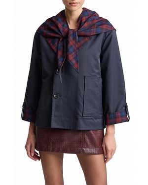 Avec Les Filles Reversible Scarf Barn Jacket - Blue