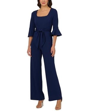 Adrianna Papell Knit Crepe Tie Front Jumpsuit - Blue