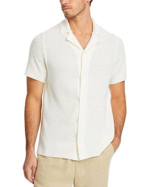 Onia Cotton Blend Textured Knit Button Down Camp Shirt - White