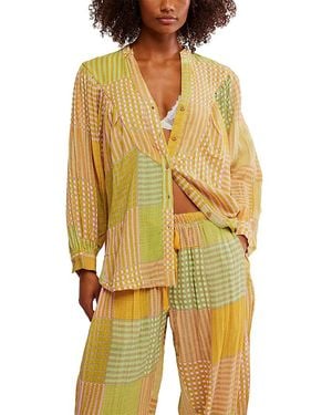 Free People Night After Night Pajama Shirt - Yellow