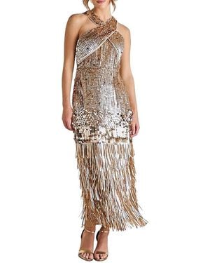 Coast Sequin Tassel Halter Neck Dress - Metallic