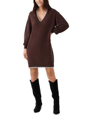 Karen Kane Varsity V Neck Sweater Dress - Brown