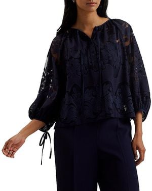 Ted Baker Lace Puffed Sleeve Blouse - Blue