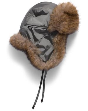 Miu Miu Technical Fabric And Faux Fur Trapper Hat - Gray