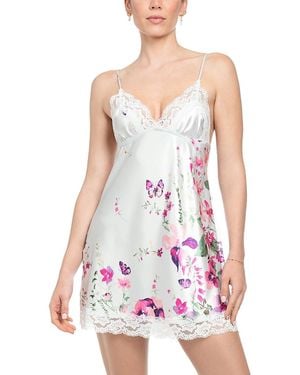 In Bloom Satin Floral Border Chemise - White