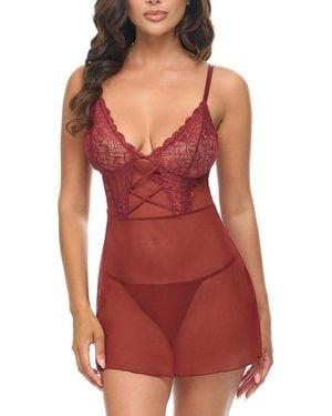 Oh La La Cheri Davina Sheer Babydoll Dress - Red
