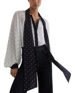 Reiss Polka Dot Tie Neck Blouse - Blue
