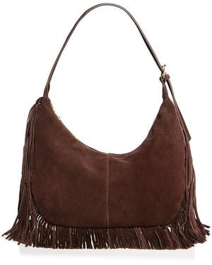 Aqua Large Fringed Suede Hobo Bag - Brown
