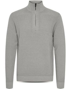 Solid Cotton Ribbed Quarter Zip Stand Collar Sweater - Gray