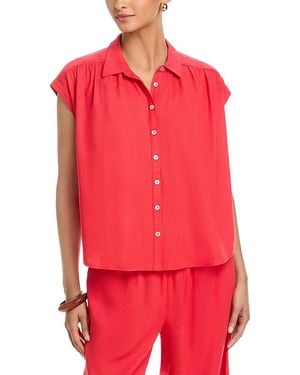 SINGLE THREAD Short Sleeved Button Front Camp Shirt - Red
