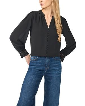 Cece Cotton Blend Lace Cuff Blouse - Black