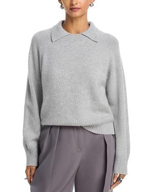 Aqua Cashmere Collared Crewneck Sweater - Gray