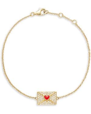 Yvonne Léon 18K Bracelet Ma Declaration Diamond & Heart Envelope Charm Link Bracelet - Metallic