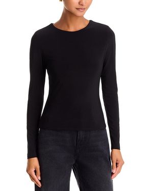 Aqua Crewneck Long Sleeve Matte Jersey Top - Black