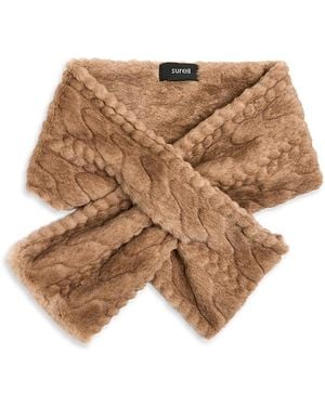 Surell Faux Fur Textured Pull Through Scarf - Brown