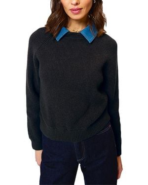 Central Park West Dash Denim Collar Pullover Sweater - Blue