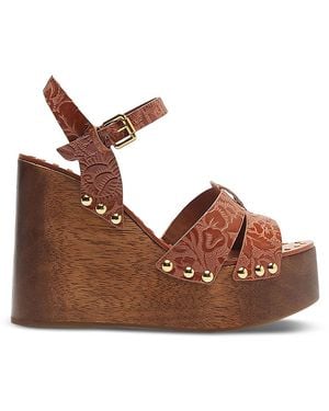 FARM Rio Embossed Wedge Sandals - Brown