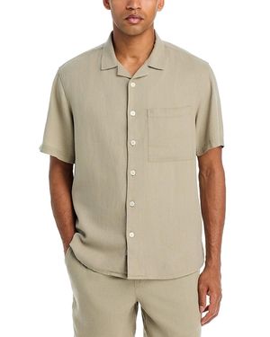 Solid Linen Short Sleeve Button Up Shirt - Natural