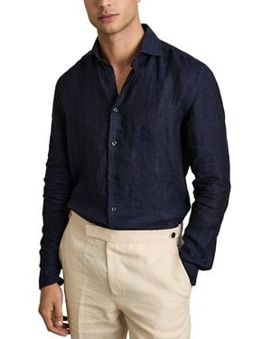 Reiss Linen Slim Fit Shirt - Blue