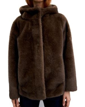 Gerard Darel Agate Hooded Faux Fur Coat - Brown