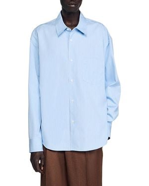 Sandro Oversized Striped Button-Front Shirt - Blue