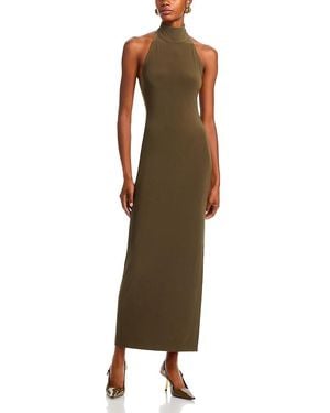 Norma Kamali Halter Turtleneck Side Slit Gown - Green