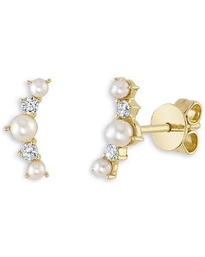 Moon & Meadow 14K Diamond & Cultured Pearl Stud Earrings - Metallic