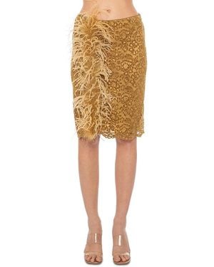 Des Phemmes Des_Phemmes Feather Trim Lace Skirt - Yellow