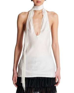 Balmain Backless Fringed Satin Top - White