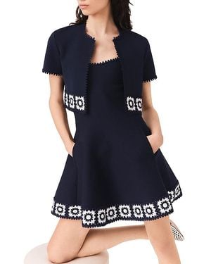 Maje Crochet Panel Cropped Cardigan - Blue