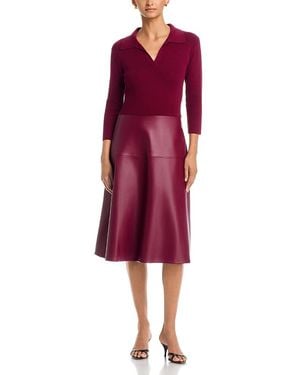 Tahari Mixed Media Midi Dress - Red