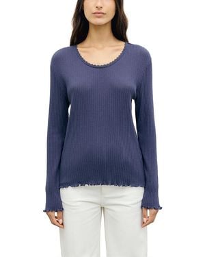 Gerard Darel Bona Lace Trim Textured Tee - Blue