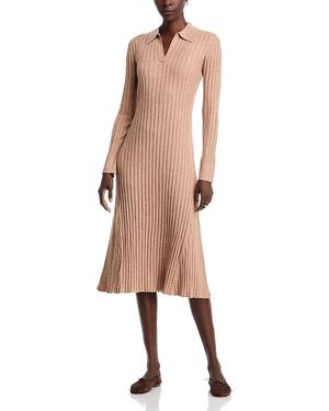 SINGLE THREAD Collared Midi Sweater Dress - Natural