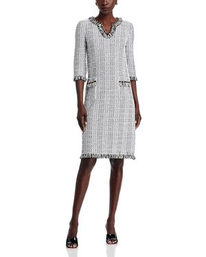 Misook Fringe Trim Shift Dress - Gray