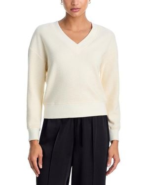 Aqua V Neck Waffle Knit Top - White