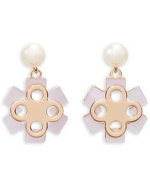 Tory Burch Forget Me Not 18K Plated Drop Earrings, 0.6L - White