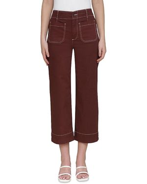 Bagatelle Contrast Stitch Crop Wide Leg Pants - Red