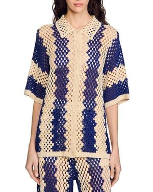 Sandro Palmas Collared Cardigan Sweater - Blue