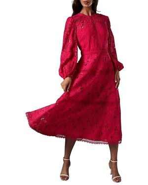 Coast Lace Paneled Long Sleeve Dress - Red