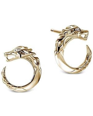John Hardy 14K Naga Diamond Dragon Circle Stud Earrings - Metallic