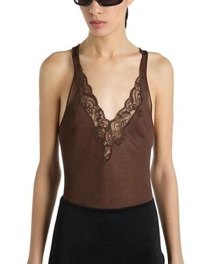 Balmain Knit Vest Top With Lace - Black