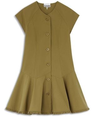 Ganni Round Neck Stretch Cotton-Blend Button Front Dress - Green