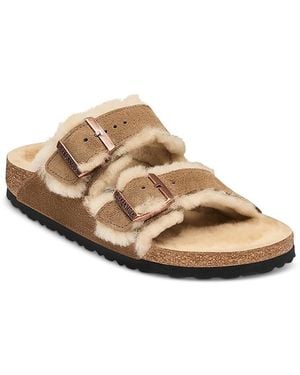 Birkenstock Arizona Shearling Lined Suede Sandals - Brown