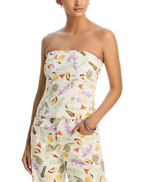 Aqua X Lisa Says Gah Printed Denim Strapless Top - White