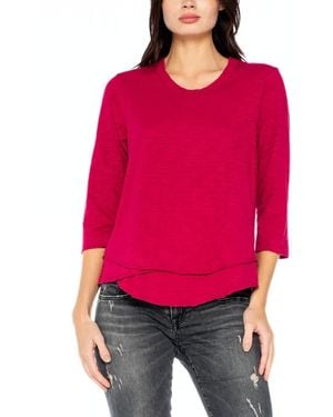 Wilt 3/4 Sleeve Shrunken Crew Mock Layer Tee - Red